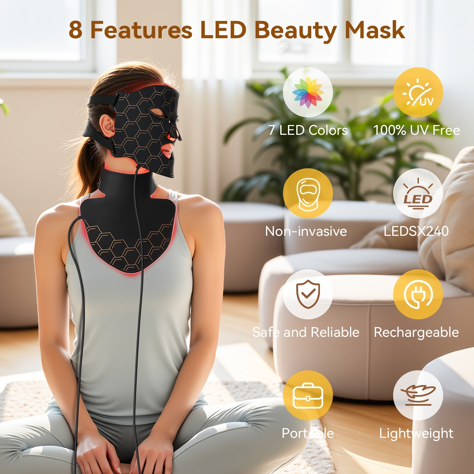 FDA Cleared Skin Care Device, 7 Color LED Light Relax Face Mask, for Wrinkle & Acne Removal, 5 Adjustable Intensity Levels for Anti-Aging, Rosacea, And Sensitive Skin - At-Home Beauty Tools