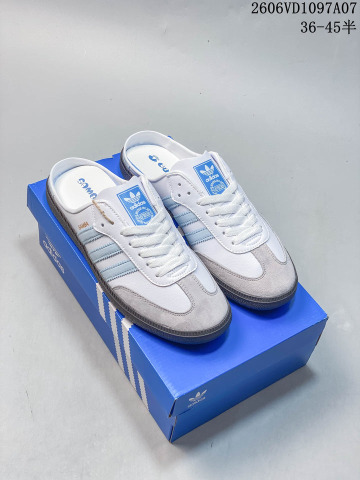 adidas Samba OG Mule Sneakers White and Light Blue