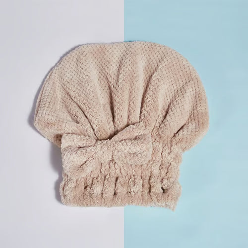 Coral Velvet Bow Bath Cap – Soft & Absorbent Shower Hair Wrap for Women