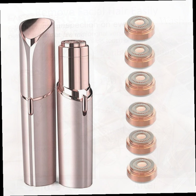 Electric Face Shaver for Women . Hair Removal Device for Women Chin . Lip . Peach Fuzz with 6 Pc Replacement Heads