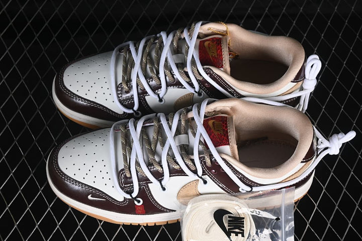 Nike SB Dunk Low Year of the Horse Sneakers, Cream and Brown