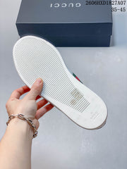 Gucci White Leather Low-Top Sneakers with Green-Red Web Stripe