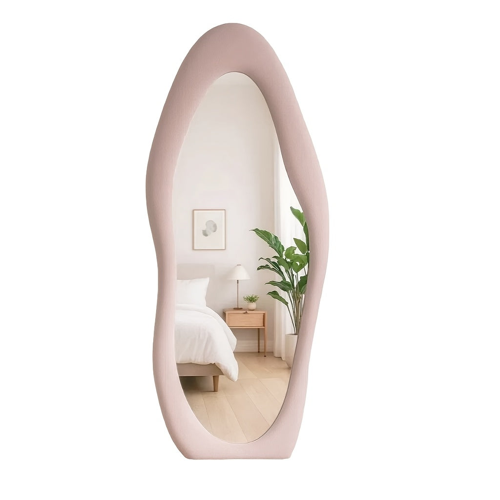 Irregular Velvet Frame Full Length Mirror Safe Rounded Corner for Kids Room (Milk Tea, White, Black, Green, Pink, Blue)