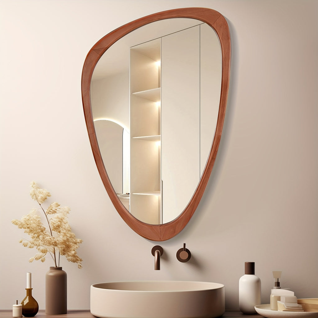 WallBeyond Classic Walnut Color Pebble Shape Wall Mirror 30\