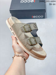 ECCO 06JJD514A04 Two-Buckle Slide Sandals in Taupe