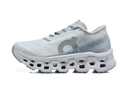 On Cloudmonster 3 Running Shoes – White and Light Blue
