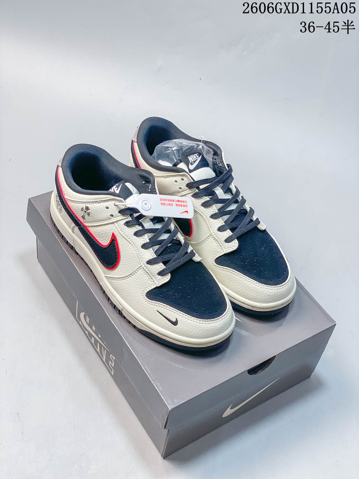 Nike Dunk Low-Style Sneakers in Cream, Navy and Red