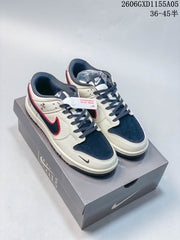 Nike Dunk Low-Style Sneakers in Cream, Navy and Red