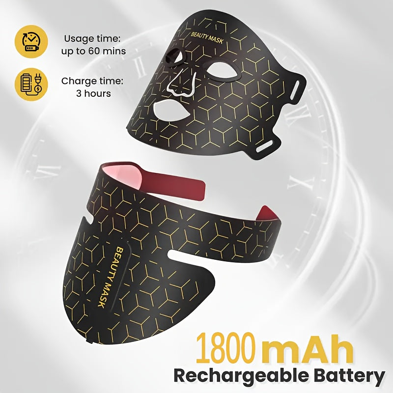 7-in-1 LED Color Light Mask Instrument, Suitable for Face, Neck And Chest (93+80) LED Lamp Beads, 1800mAh Rechargeable Lithium Battery, Controller Can Adjust The Light Color, Brightness And Time, A Must-have Beauty Tool for Family Travel