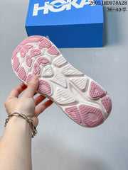 HOKA Clifton 10 Running Shoes in Gray and Pink