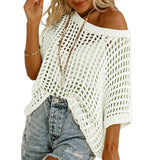 Storage & Organization Short Sleeve Crochet Sweater Lightweight Summer Tops Loose Hollow Out Crewneck Pullover