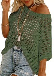 Storage & Organization Short Sleeve Crochet Sweater Lightweight Summer Tops Loose Hollow Out Crewneck Pullover